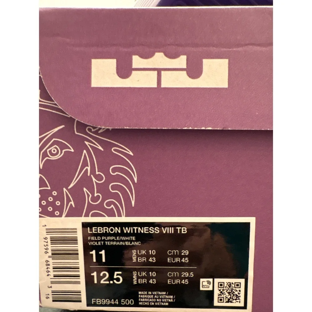 Nike Lebron Witness VIII TB Men's Basketball Shoes Field Purple White Size 11